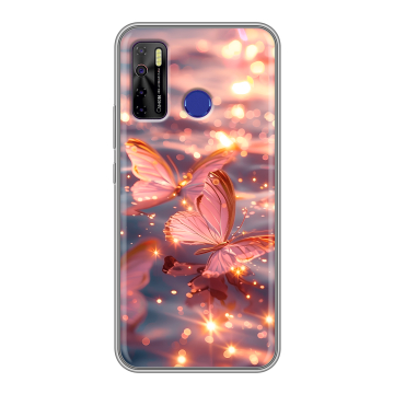 Силиконовый чехол на Tecno Camon 15 с принтом бабочки розовые