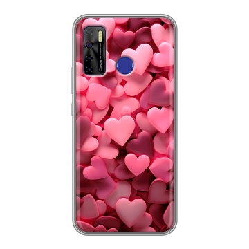 Силиконовый чехол на Tecno Camon 15 с принтом розовые сердечки