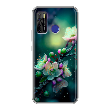Силиконовый чехол на Tecno Camon 15 с принтом Цветы и мрамор Силиконовый чехол на Tecno Camon 15 с принтом Цветы и мрамор