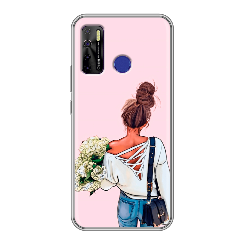 Силиконовый чехол на Tecno Camon 15 с принтом Девушка и букет Силиконовый чехол на Tecno Camon 15 с принтом Девушка и букет
