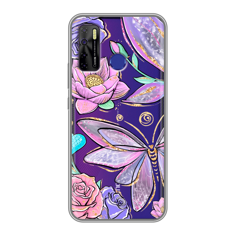 Силиконовый чехол на Tecno Camon 15 с принтом Бабочки и цветы Силиконовый чехол на Tecno Camon 15 с принтом Бабочки и цветы