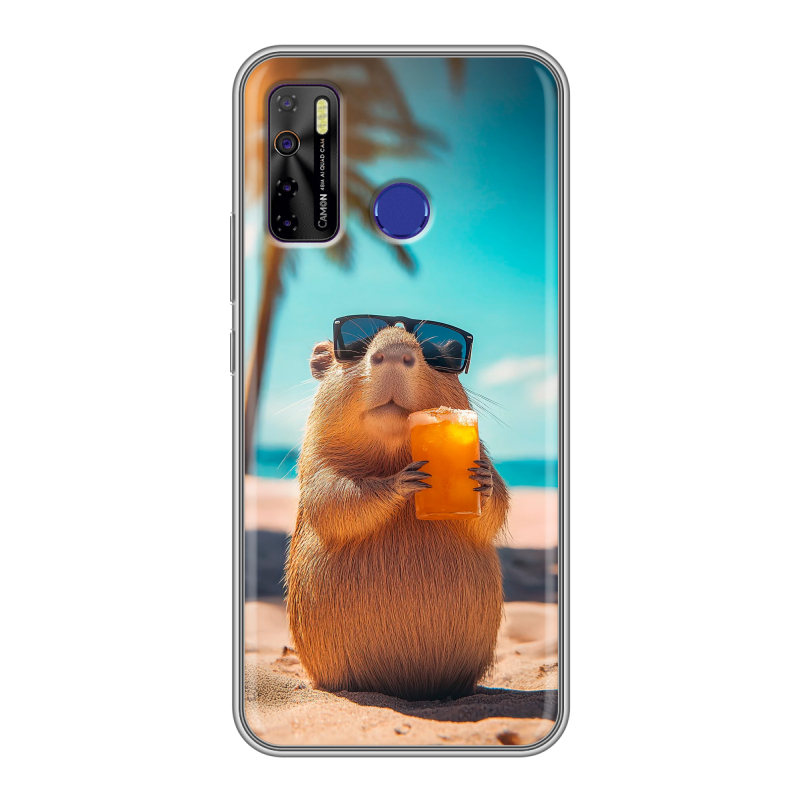 Силиконовый противоударный чехол на Tecno Camon 15 с принтом Капибара Силиконовый противоударный чехол на Tecno Camon 15 с принтом Капибара