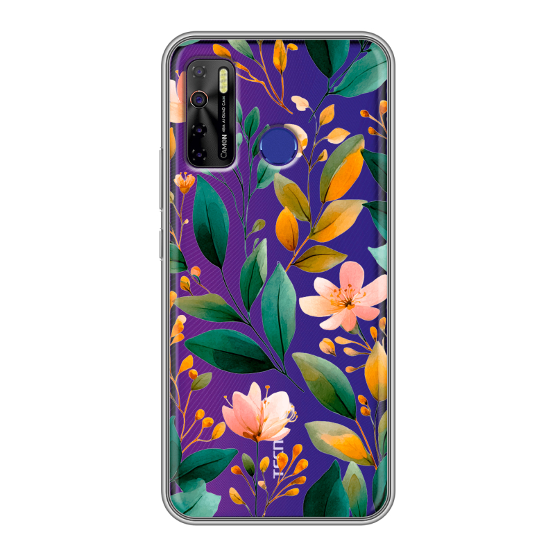 Силиконовый противоударный чехол на Tecno Camon 15 с принтом Цветы паттерн Силиконовый противоударный чехол на Tecno Camon 15 с принтом Цветы паттерн