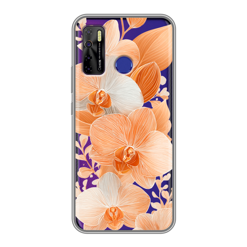 Силиконовый чехол на Tecno Camon 15 с принтом Бежевые цветы Силиконовый чехол на Tecno Camon 15 с принтом Бежевые цветы