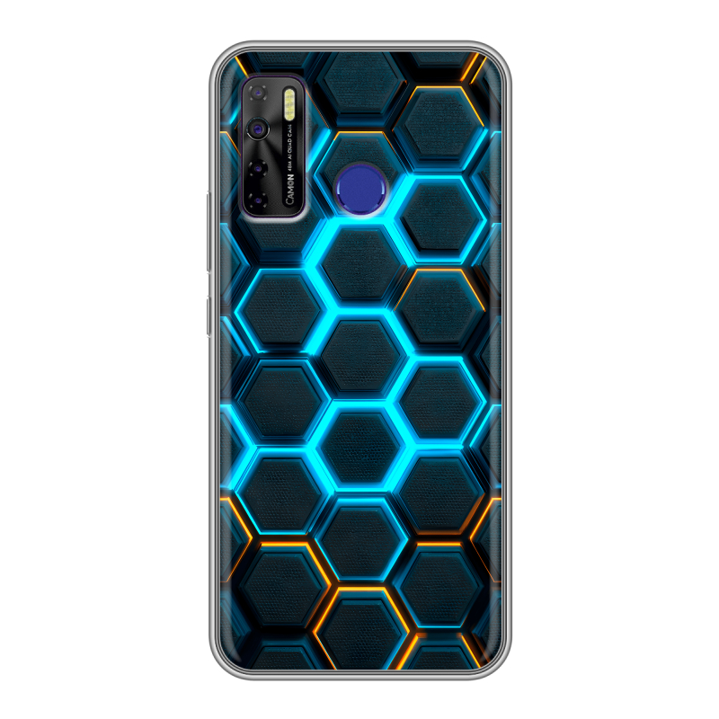 Силиконовый противоударный чехол на Tecno Camon 15 с принтом Неоновые соты Силиконовый противоударный чехол на Tecno Camon 15 с принтом Неоновые соты