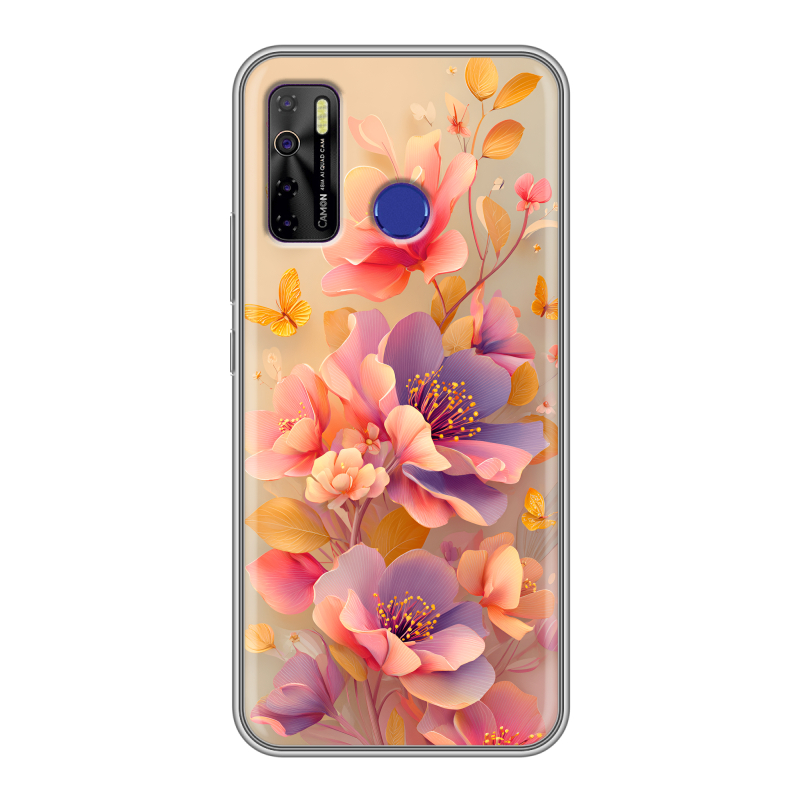 Силиконовый чехол на Tecno Camon 15 с принтом Цветы и бабочки Силиконовый чехол на Tecno Camon 15 с принтом Цветы и бабочки