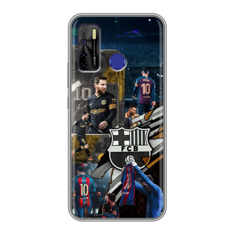 Силиконовый противоударный чехол на Tecno Camon 15 с принтом Messi Barcelona Силиконовый противоударный чехол на Tecno Camon 15 с принтом Messi Barcelona