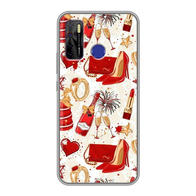 Силиконовый противоударный чехол на Tecno Camon 15 с принтом Новый год Силиконовый противоударный чехол на Tecno Camon 15 с принтом Новый год