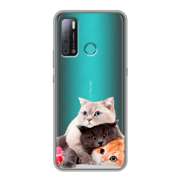 Силиконовый противоударный чехол на Tecno Pouvoir 4 с принтом Кошки Силиконовый противоударный чехол на Tecno Pouvoir 4 с принтом Кошки