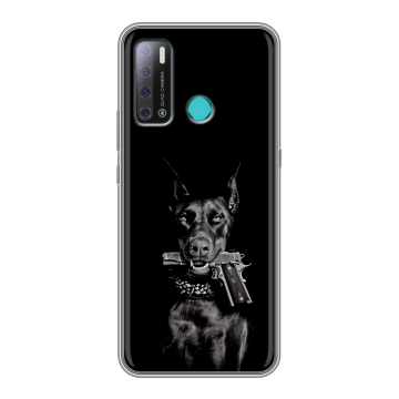 Силиконовый противоударный чехол на Tecno Pouvoir 4 с принтом Доберман и пистолет Силиконовый противоударный чехол на Tecno Pouvoir 4 с принтом Доберман и пистолет