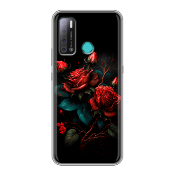 Силиконовый противоударный чехол на Tecno Pouvoir 4 с принтом Розы красные Силиконовый противоударный чехол на Tecno Pouvoir 4 с принтом Розы красные