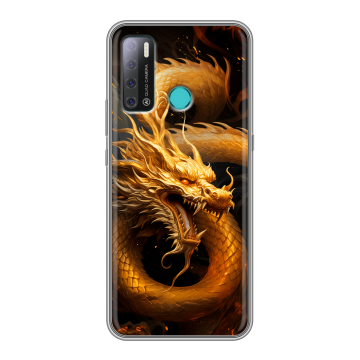 Силиконовый противоударный чехол на Tecno Pouvoir 4 с принтом Золотой дракон Силиконовый противоударный чехол на Tecno Pouvoir 4 с принтом Золотой дракон