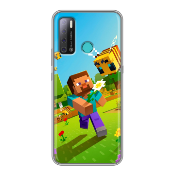 Силиконовый противоударный чехол на Tecno Pouvoir 4 с принтом Майнкрафт Minecraft