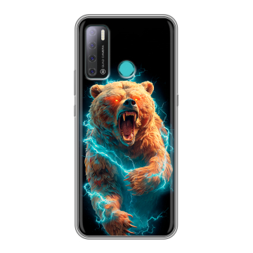 Силиконовый противоударный чехол на Tecno Pouvoir 4 с принтом Медведь Силиконовый противоударный чехол на Tecno Pouvoir 4 с принтом Медведь