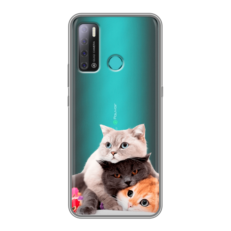 Силиконовый противоударный чехол на Tecno Pouvoir 4 с принтом Кошки Силиконовый противоударный чехол на Tecno Pouvoir 4 с принтом Кошки
