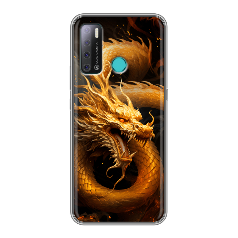 Силиконовый противоударный чехол на Tecno Pouvoir 4 с принтом Золотой дракон Силиконовый противоударный чехол на Tecno Pouvoir 4 с принтом Золотой дракон