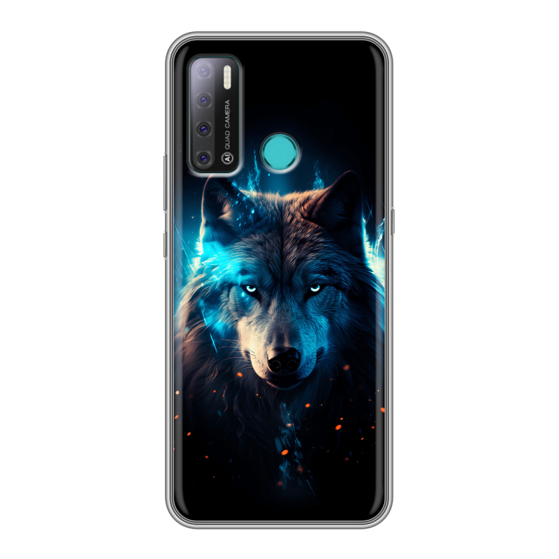 Силиконовый противоударный чехол на Tecno Pouvoir 4 с принтом Волк ночной Силиконовый противоударный чехол на Tecno Pouvoir 4 с принтом Волк ночной