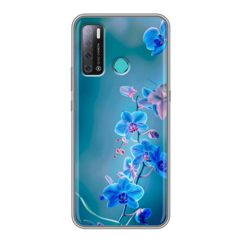 Силиконовый противоударный чехол на Tecno Pouvoir 4 с принтом Голубые цветы Силиконовый противоударный чехол на Tecno Pouvoir 4 с принтом Голубые цветы