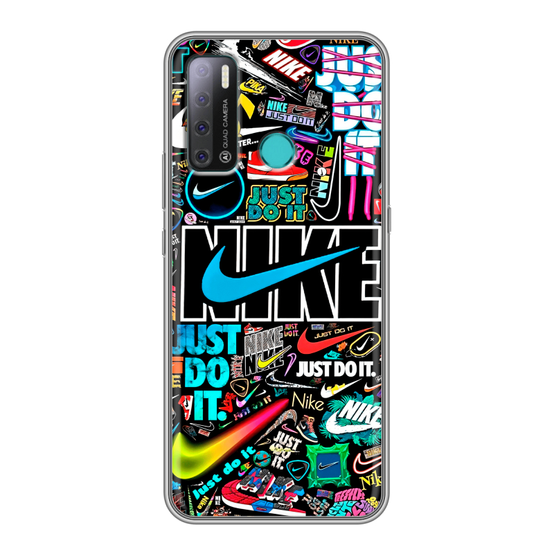 Силиконовый противоударный чехол на Tecno Pouvoir 4 с принтом найк nike черный Силиконовый противоударный чехол на Tecno Pouvoir 4 с принтом найк nike черный