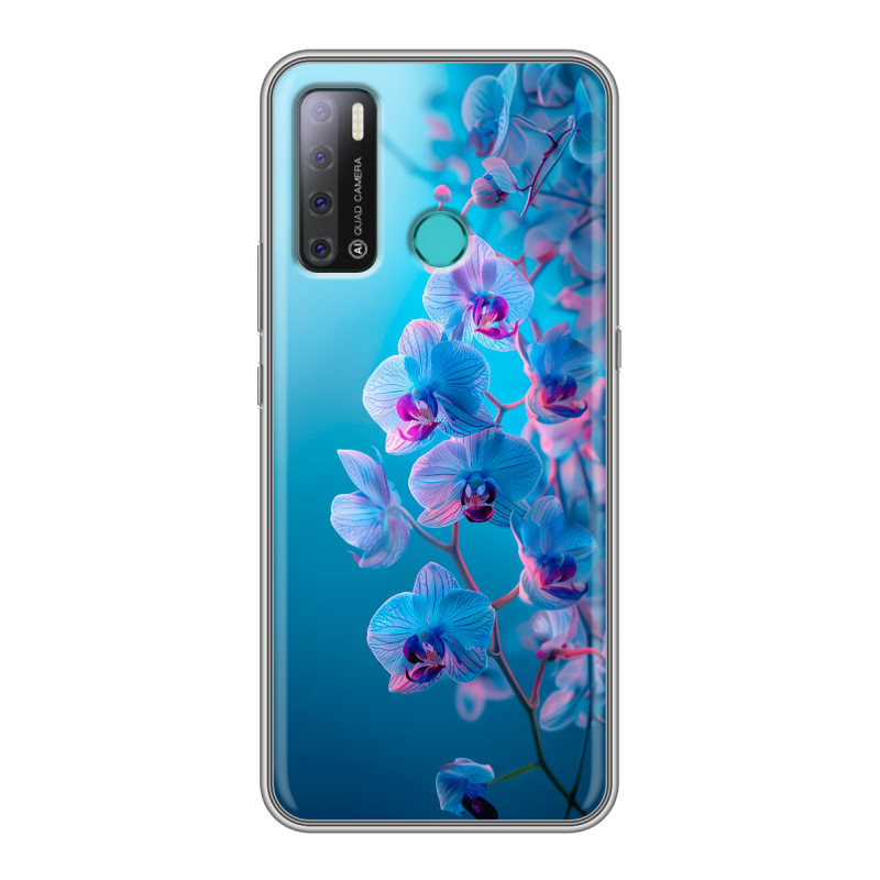 Силиконовый противоударный чехол на Tecno Pouvoir 4 с принтом голубые орхидеи Силиконовый противоударный чехол на Tecno Pouvoir 4 с принтом голубые орхидеи