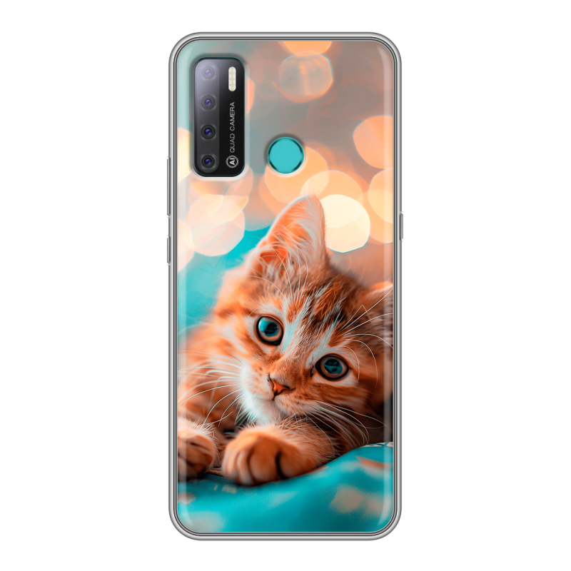 Силиконовый противоударный чехол на Tecno Pouvoir 4 с принтом котик Силиконовый противоударный чехол на Tecno Pouvoir 4 с принтом котик