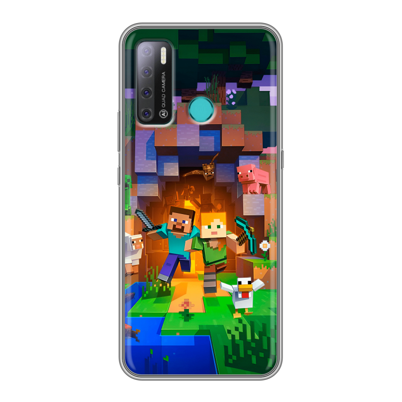 Силиконовый противоударный чехол на Tecno Pouvoir 4 с принтом Майнкрафт Minecraft Силиконовый противоударный чехол на Tecno Pouvoir 4 с принтом Майнкрафт Minecraft