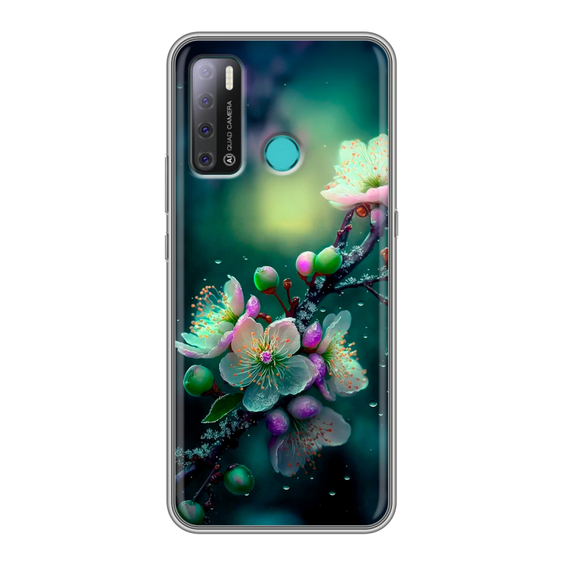 Силиконовый противоударный чехол на Tecno Pouvoir 4 с принтом Цветы и мрамор Силиконовый противоударный чехол на Tecno Pouvoir 4 с принтом Цветы и мрамор