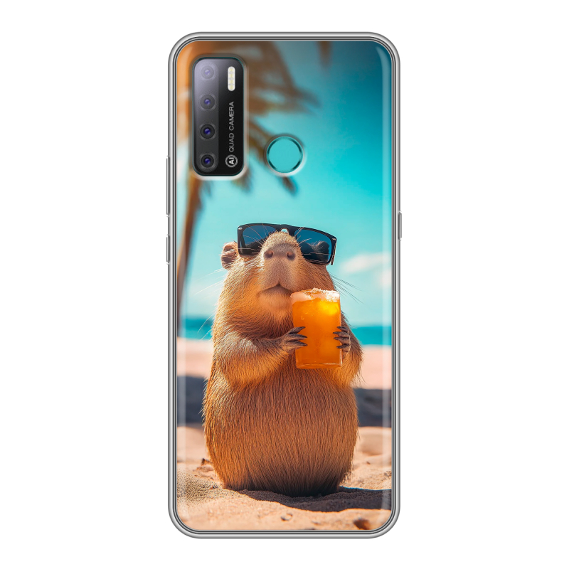 Силиконовый противоударный чехол на Tecno Pouvoir 4 с принтом Капибара Силиконовый противоударный чехол на Tecno Pouvoir 4 с принтом Капибара