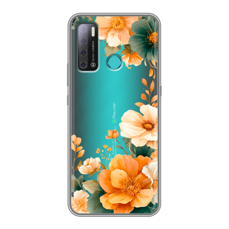 Силиконовый противоударный чехол на Tecno Pouvoir 4 с принтом Цветы принт Силиконовый противоударный чехол на Tecno Pouvoir 4 с принтом Цветы принт