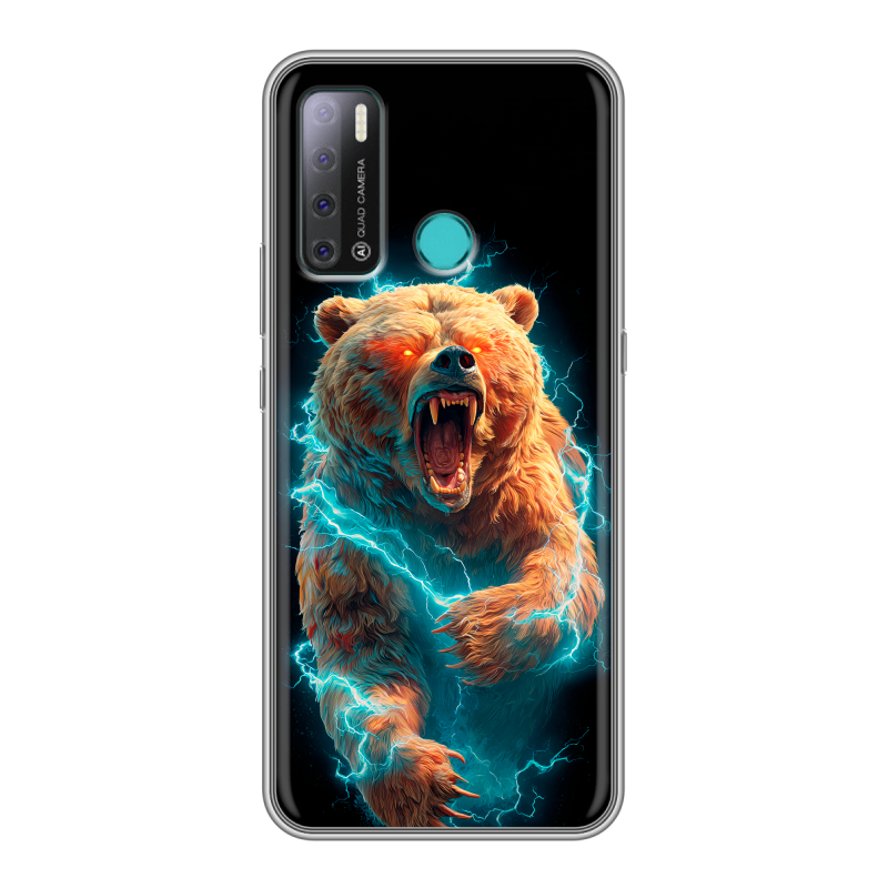 Силиконовый противоударный чехол на Tecno Pouvoir 4 с принтом Медведь Силиконовый противоударный чехол на Tecno Pouvoir 4 с принтом Медведь