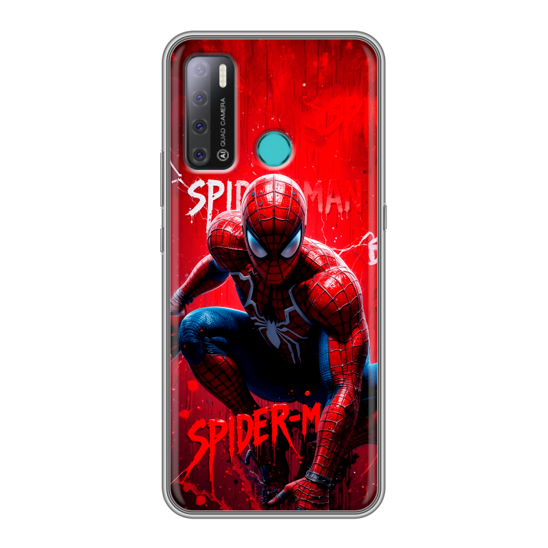 Силиконовый противоударный чехол на Tecno Pouvoir 4 с принтом Spiderman Человек паук Силиконовый противоударный чехол на Tecno Pouvoir 4 с принтом Spiderman Человек паук
