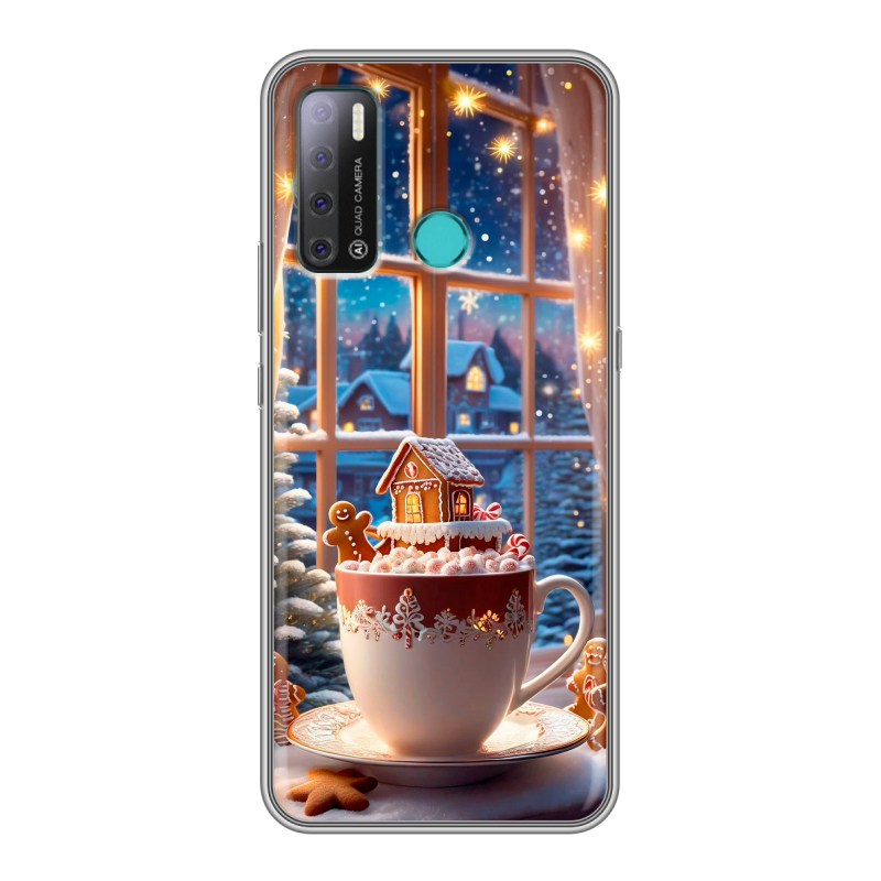 Силиконовый противоударный чехол на Tecno Pouvoir 4 с принтом Новый год Силиконовый противоударный чехол на Tecno Pouvoir 4 с принтом Новый год
