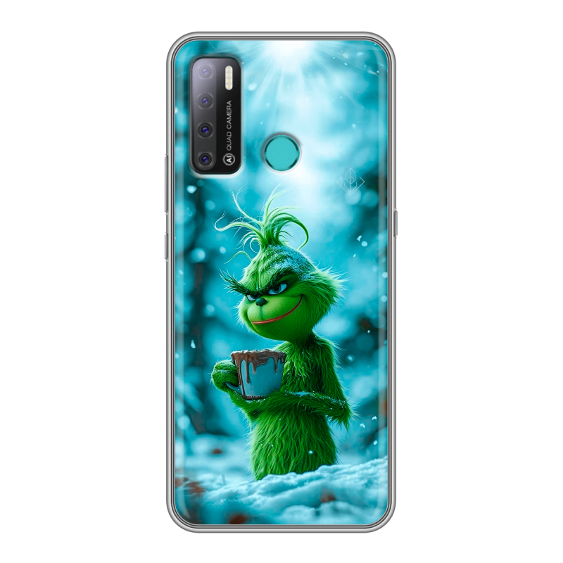 Силиконовый противоударный чехол на Tecno Pouvoir 4 с принтом Новый год гринч Силиконовый противоударный чехол на Tecno Pouvoir 4 с принтом Новый год гринч