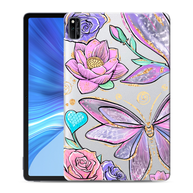Силиконовый противоударный чехол на Huawei Honor Pad V6 с принтом Бабочки и цветы Силиконовый противоударный чехол на Huawei Honor Pad V6 с принтом Бабочки и цветы