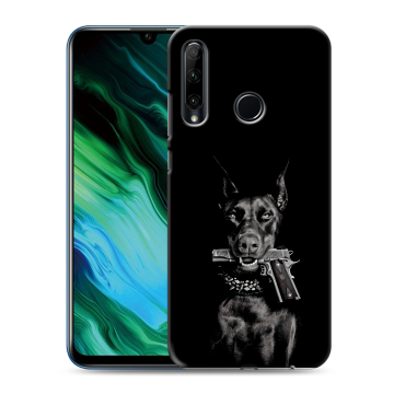 Силиконовый чехол на Huawei Honor 20e с принтом Доберман и пистолет Силиконовый чехол на Huawei Honor 20e с принтом Доберман и пистолет