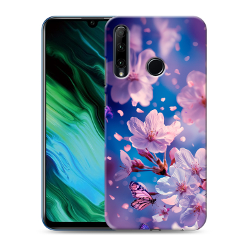 Силиконовый чехол на Huawei Honor 20e с принтом цветы бабочки Силиконовый чехол на Huawei Honor 20e с принтом цветы бабочки