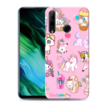 Силиконовый чехол на Huawei Honor 20e с принтом розовые единороги Силиконовый чехол на Huawei Honor 20e с принтом розовые единороги