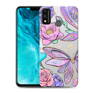 Силиконовый чехол на Huawei Honor 9X Lite с принтом Бабочки и цветы