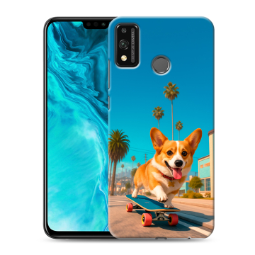 Силиконовый чехол на Huawei Honor 9X Lite с принтом Корги на скейте