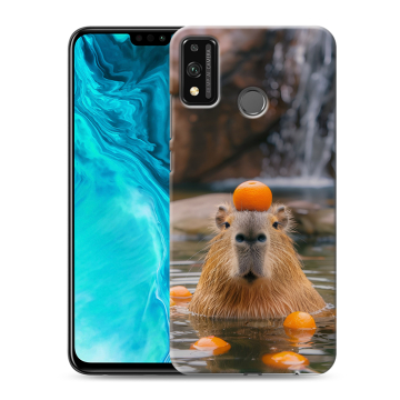 Силиконовый чехол на Huawei Honor 9X Lite с принтом Капибара с апельсином