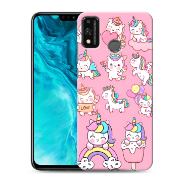Силиконовый чехол на Huawei Honor 9X Lite с принтом Единороги и радуга