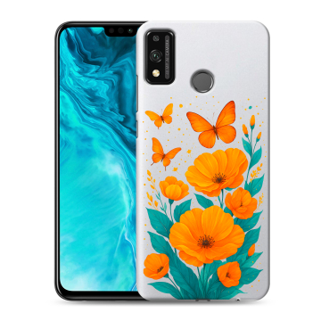 Силиконовый чехол на Huawei Honor 9X Lite с принтом цветы бабочки