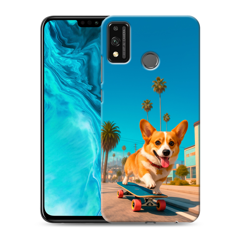 Силиконовый чехол на Huawei Honor 9X Lite с принтом Корги на скейте Силиконовый чехол на Huawei Honor 9X Lite с принтом Корги на скейте
