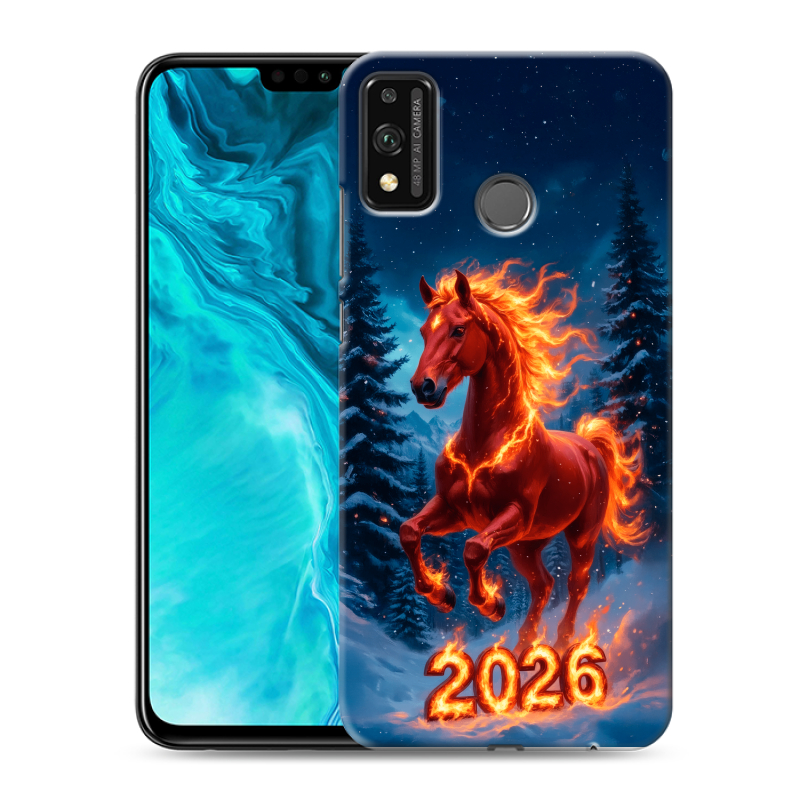 Силиконовый чехол на Huawei Honor 9X Lite с принтом Новый год коня Силиконовый чехол на Huawei Honor 9X Lite с принтом Новый год коня