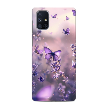 Силиконовый чехол на Samsung Galaxy M51 с принтом бабочки и лаванда Силиконовый чехол на Samsung Galaxy M51 с принтом бабочки и лаванда