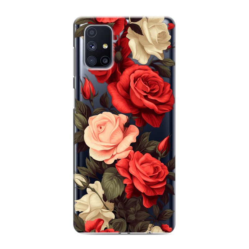 Силиконовый противоударный чехол на Samsung Galaxy M51 с принтом Розы Силиконовый противоударный чехол на Samsung Galaxy M51 с принтом Розы