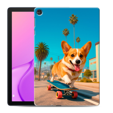 Силиконовый чехол на Huawei MatePad T10 с принтом Корги на скейте