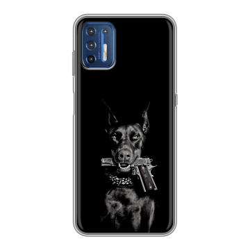 Силиконовый чехол на Motorola Moto G9 Plus с принтом Доберман и пистолет