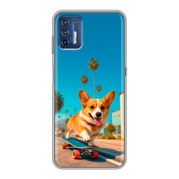 Силиконовый чехол на Motorola Moto G9 Plus с принтом Корги на скейте