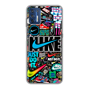 Силиконовый чехол на Motorola Moto G9 Plus с принтом найк nike черный